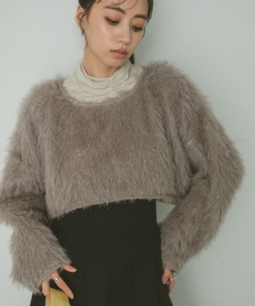 VANNIE U（ヴァニーユー）の「シャギークロップドトップス（Tシャツ/カットソー・レディース・グレー/アイボリー/ピンク・FREE）」の6枚目の写真