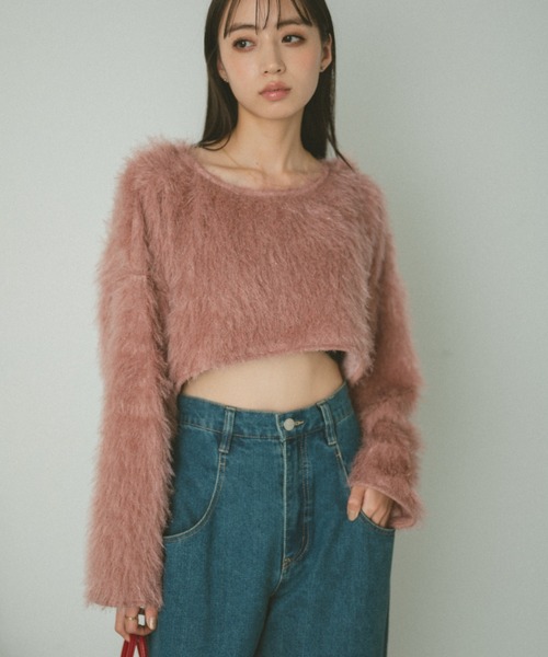 VANNIE U（ヴァニーユー）の「シャギークロップドトップス（Tシャツ/カットソー・レディース・グレー/アイボリー/ピンク・FREE）」の8枚目の写真