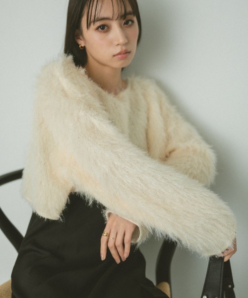 VANNIE U（ヴァニーユー）の「シャギークロップドトップス（Tシャツ/カットソー・レディース・グレー/アイボリー/ピンク・FREE）」の12枚目の写真