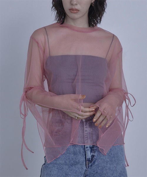 セール】スリットスリーブシアートップス（Tシャツ/カットソー