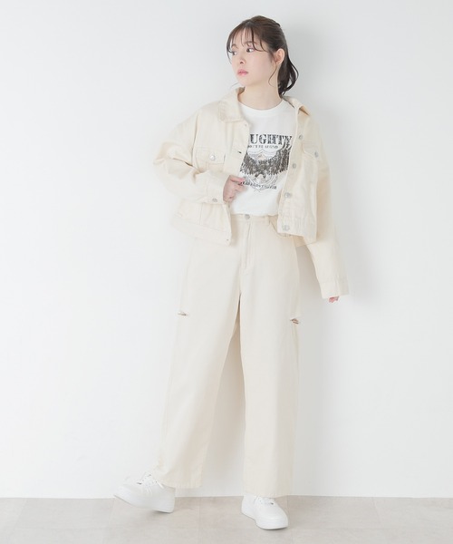 Honeys(ハニーズ)の「Gジャン/デニムジャケット(デニムジャケット・レディース・インディゴブルー/アイボリー/ライトインディゴブルー・L/S/LL/M)」の4枚目の写真