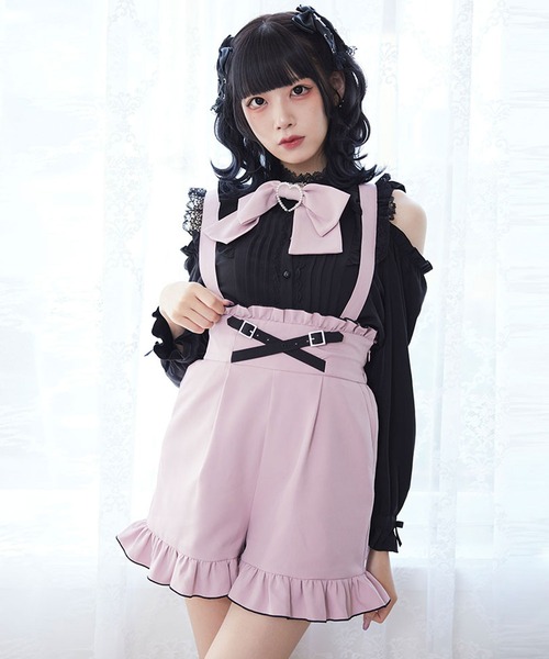 DearMyLove(ディアマイラブ)の「ガーターデザインサス付ショートパンツ(その他パンツ・レディース・ブラック×ピンク/ベビーピンク/ブラック・MEDIUM/LARGE/X-LARGE/SMALL)」の1枚目の写真