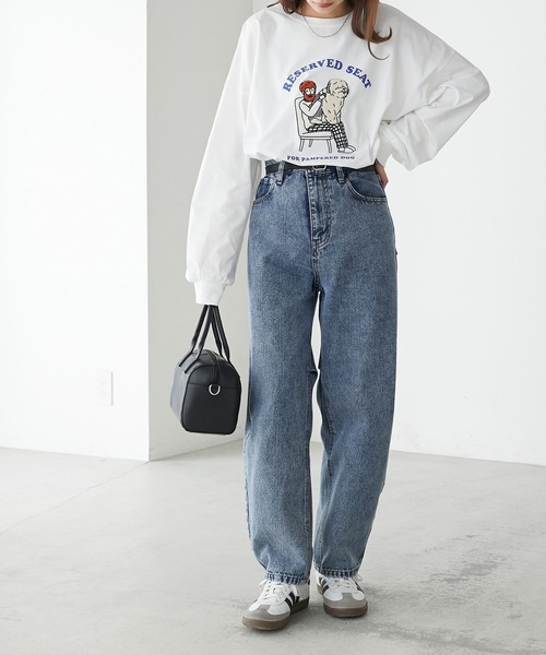 BONLECILL(ボンルシール)の「オジサン&DOGサガラ刺繍オーバーロンTEE(Tシャツ/カットソー・レディース・オートミール/ブルー/オフホワイト/ブラック・FREE)」の10枚目の写真