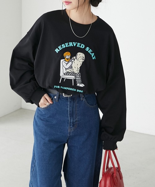 BONLECILL(ボンルシール)の「オジサン&DOGサガラ刺繍オーバーロンTEE(Tシャツ/カットソー・レディース・オートミール/ブルー/オフホワイト/ブラック・FREE)」の16枚目の写真
