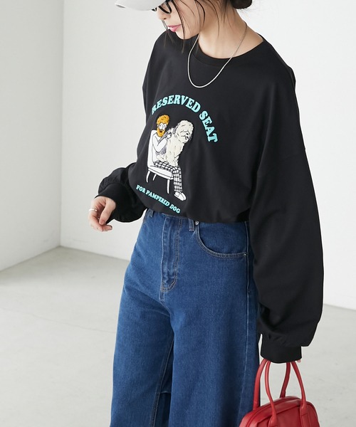 BONLECILL(ボンルシール)の「オジサン&DOGサガラ刺繍オーバーロンTEE(Tシャツ/カットソー・レディース・オートミール/ブルー/オフホワイト/ブラック・FREE)」の17枚目の写真