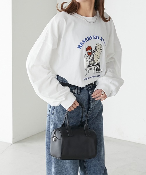 BONLECILL(ボンルシール)の「オジサン&DOGサガラ刺繍オーバーロンTEE(Tシャツ/カットソー・レディース・オートミール/ブルー/オフホワイト/ブラック・FREE)」の7枚目の写真