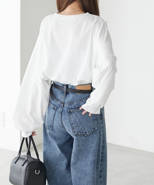 BONLECILL(ボンルシール)の「オジサン&DOGサガラ刺繍オーバーロンTEE(Tシャツ/カットソー・レディース・オートミール/ブルー/オフホワイト/ブラック・FREE)」の8枚目の写真