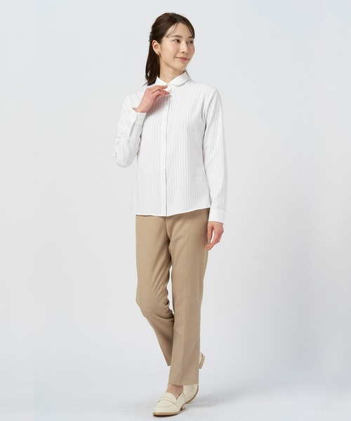 TOKYO SHIRTS（トウキョウシャツ）の「【吸水速乾】【COFREX】ラウンドクレリック 長袖ブラウス（シャツ/ブラウス・レディース・ホワイト・S/M/L/LL）」の7枚目の写真
