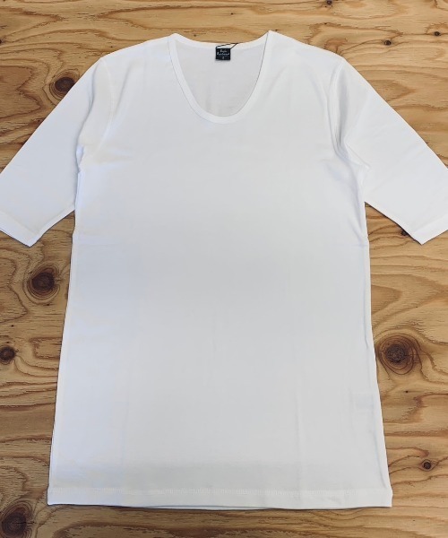 VIBGYOR(ヴィブジョー)の「フライス 5分袖 Uネック メランジ&ソリッドフライス(Tシャツ/カットソー・メンズ・ホワイト/チャコールグレー/杢グレー/ブラック/グレー系その他/ワイン/ダークブルー・MEDIUM/LARGE)」の14枚目の写真