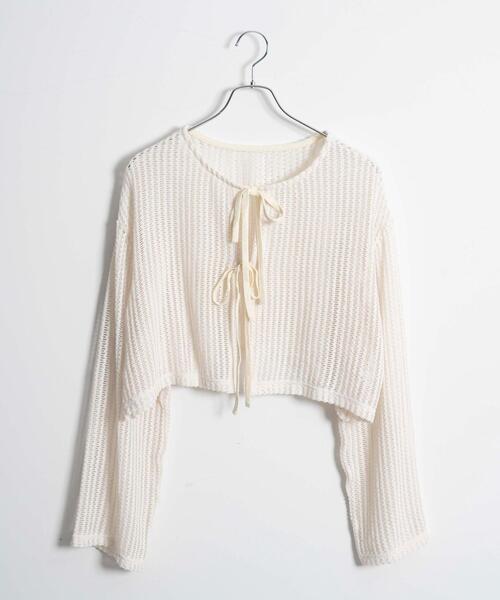 WEGO（ウィゴー）の「WEGO/メッシュリボンカーディガン（カーディガン/ボレロ・レディース・ホワイト/サックスブルー/ブラック・FREE）」の7枚目の写真