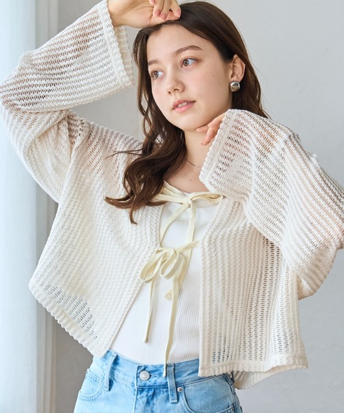 WEGO（ウィゴー）の「WEGO/メッシュリボンカーディガン（カーディガン/ボレロ・レディース・ホワイト/サックスブルー/ブラック・FREE）」の15枚目の写真