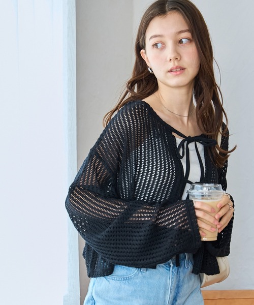 WEGO（ウィゴー）の「WEGO/メッシュリボンカーディガン（カーディガン/ボレロ・レディース・ホワイト/サックスブルー/ブラック・FREE）」の22枚目の写真