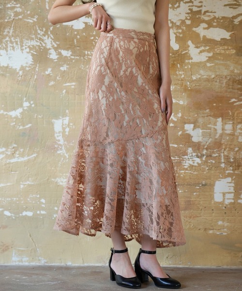 SAISON DE PAPILLON(セゾンドパピヨン)の「総レースアシンメトリーマーメイドスカート(スカート・レディース・ブルー/アイボリー/ピンクベージュ・XS/S/M/L)」の3枚目の写真