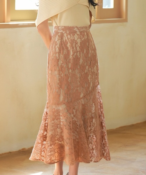 SAISON DE PAPILLON(セゾンドパピヨン)の「総レースアシンメトリーマーメイドスカート(スカート・レディース・ブルー/アイボリー/ピンクベージュ・XS/S/M/L)」の4枚目の写真