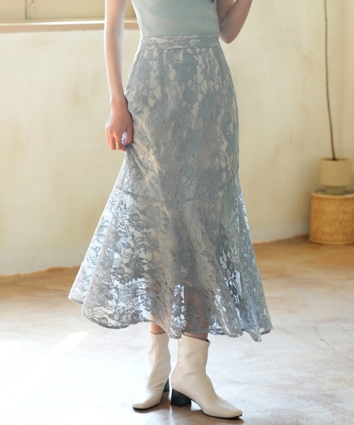 SAISON DE PAPILLON(セゾンドパピヨン)の「総レースアシンメトリーマーメイドスカート(スカート・レディース・ブルー/アイボリー/ピンクベージュ・XS/S/M/L)」の8枚目の写真