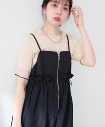 【mamamo】ウエストフリル付きZIPキャミワンピース
