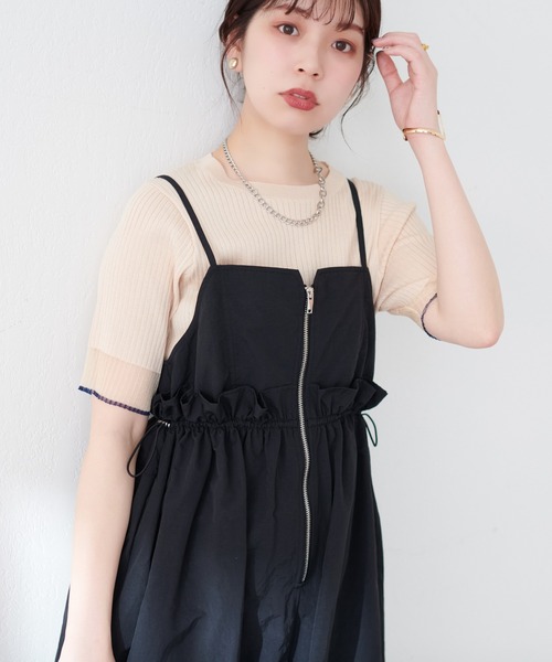 natural couture(ナチュラルクチュール)の「【mamamo】ウエストフリル付きZIPキャミワンピース(ワンピース・レディース・モカ/グレイッシュベージュ/ブラック・FREE)」の1枚目の写真