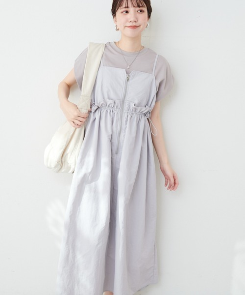 natural couture(ナチュラルクチュール)の「【mamamo】ウエストフリル付きZIPキャミワンピース(ワンピース・レディース・モカ/グレイッシュベージュ/ブラック・FREE)」の20枚目の写真