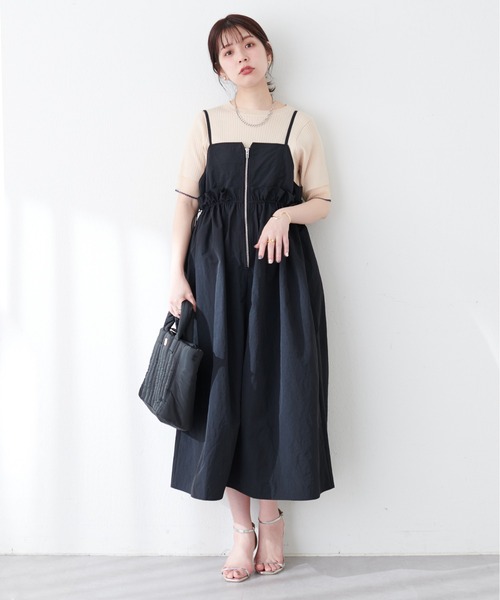 natural couture(ナチュラルクチュール)の「【mamamo】ウエストフリル付きZIPキャミワンピース(ワンピース・レディース・モカ/グレイッシュベージュ/ブラック・FREE)」の10枚目の写真