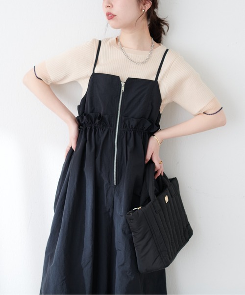 natural couture(ナチュラルクチュール)の「【mamamo】ウエストフリル付きZIPキャミワンピース(ワンピース・レディース・モカ/グレイッシュベージュ/ブラック・FREE)」の13枚目の写真