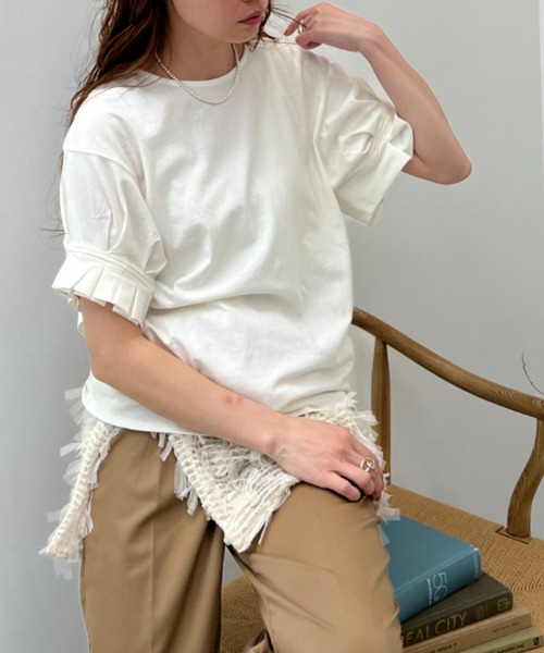 y/m（イム）の「タックスリーブドッキングトップス（Tシャツ/カットソー・レディース・ブラック/オフホワイト・FREE）」の4枚目の写真