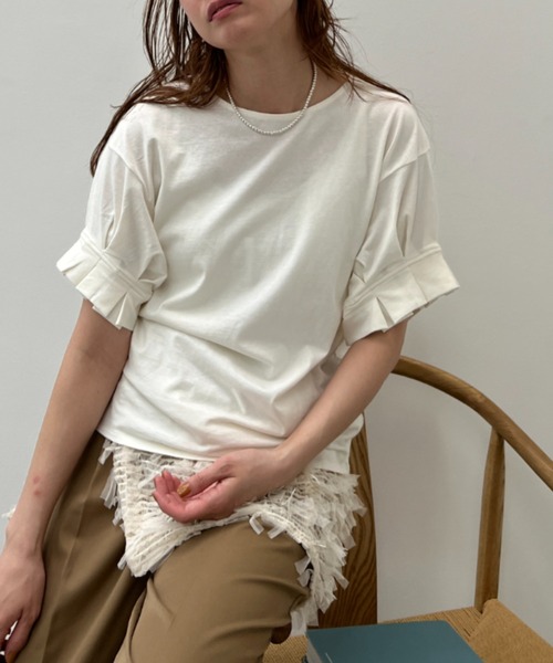 y/m（イム）の「タックスリーブドッキングトップス（Tシャツ/カットソー・レディース・ブラック/オフホワイト・FREE）」の5枚目の写真