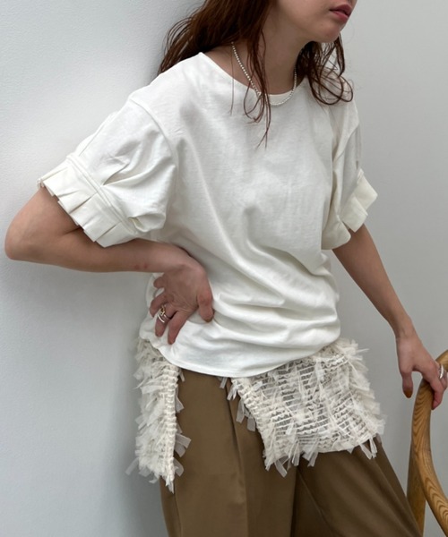 y/m（イム）の「タックスリーブドッキングトップス（Tシャツ/カットソー・レディース・ブラック/オフホワイト・FREE）」の12枚目の写真