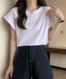 H.TOKYO（エイチトウキョウ）の「シンプル フレンチスリーブ クルーネックTシャツ（Tシャツ/カットソー）」