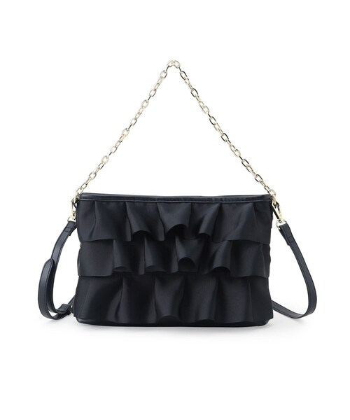 OPAQUE.CLIP(オペークドットクリップ)の「◆【2WAY】フリルティアードバッグ(クラッチバッグ・レディース・ブラック/ベージュ・00)」の1枚目の写真