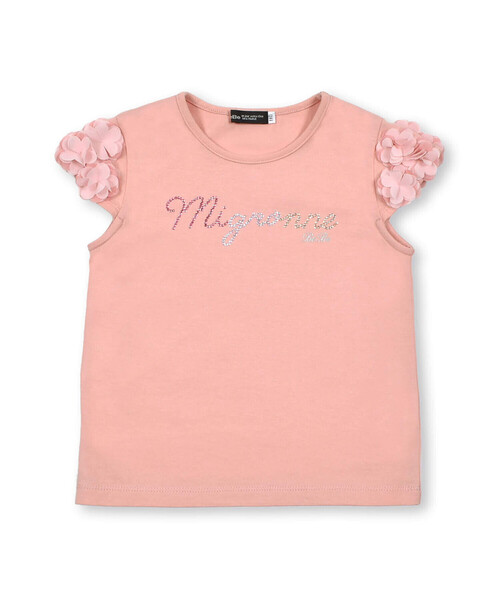 BeBe（ベベ）の「シフォンフラワー袖ラインストーンTシャツ(90~150cm)（Tシャツ/カットソー・キッズ・グリーン/オレンジ・150cm/130cm/140cm/110cm/120cm/100cm/90cm）」の5枚目の写真