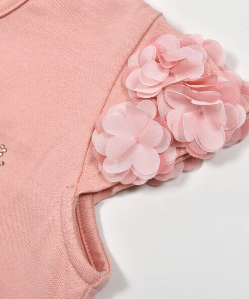 BeBe（ベベ）の「シフォンフラワー袖ラインストーンTシャツ(90~150cm)（Tシャツ/カットソー・キッズ・グリーン/オレンジ・150cm/130cm/140cm/110cm/120cm/100cm/90cm）」の8枚目の写真