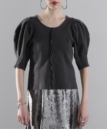 mici | (mici)ボリュームスリーブワッフルトップス(Tシャツ/カットソー)