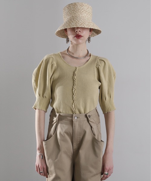 mici(ミチ)の「(mici)ボリュームスリーブワッフルトップス(Tシャツ/カットソー・レディース・ブラック/ワインレッド/イエロー・FREE)」の17枚目の写真