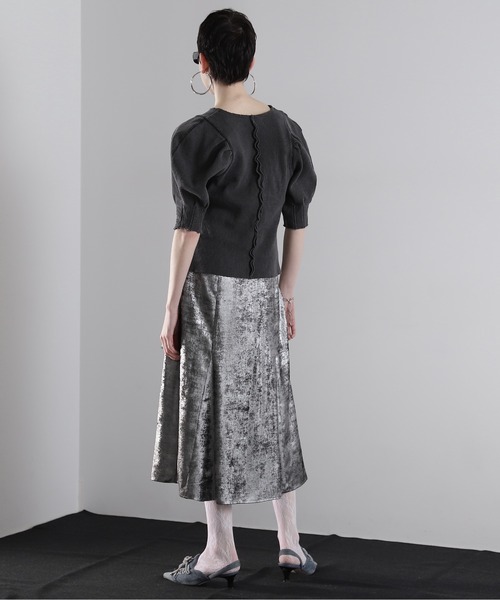 mici(ミチ)の「(mici)ボリュームスリーブワッフルトップス(Tシャツ/カットソー・レディース・ブラック/ワインレッド/イエロー・FREE)」の6枚目の写真