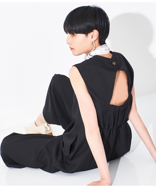 Settimissimo（セッティミッシモ）の「バックオープン リネンライク オールインワン（サロペット/オーバーオール・レディース・ブルー/ブラック・FREE）」の7枚目の写真