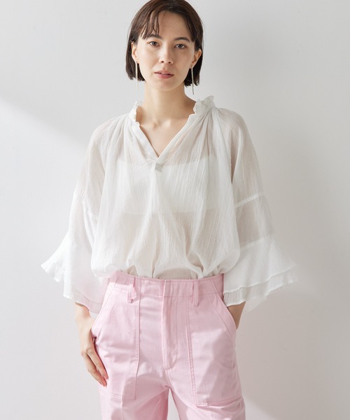 美品✨ウィムガゼット Whim Gazetteリネン ティアードスリーブブラウス セール】フリルスリーブブラウス（シャツ/ブラウス）｜Whim