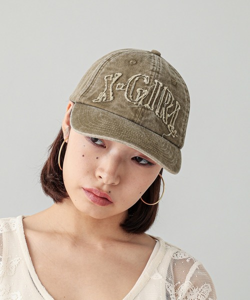 X-girl（エックスガール）の「ARCH LOGO 6PANEL CAP（キャップ・レディース・ブラック/オリーブ/バーガンディー・ONE SIZE）」の4枚目の写真