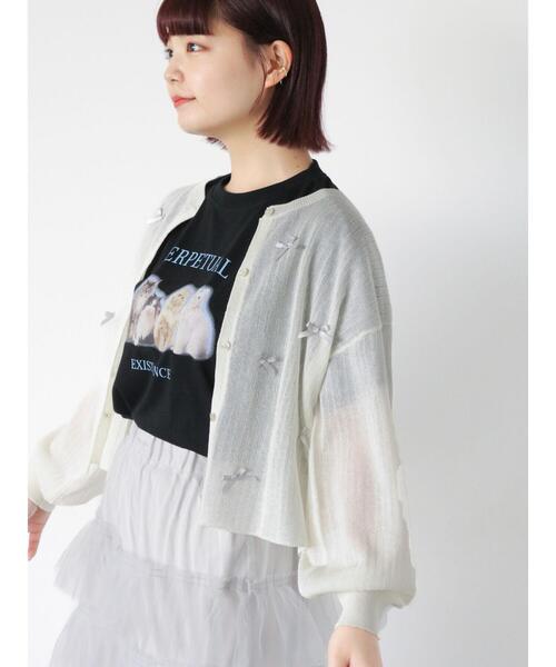 ehka sopo（エヘカソポ）の「リボンいっぱいカーディガン（カーディガン/ボレロ・レディース・オフホワイト/グレー/ブラック/ピンク・F）」の2枚目の写真