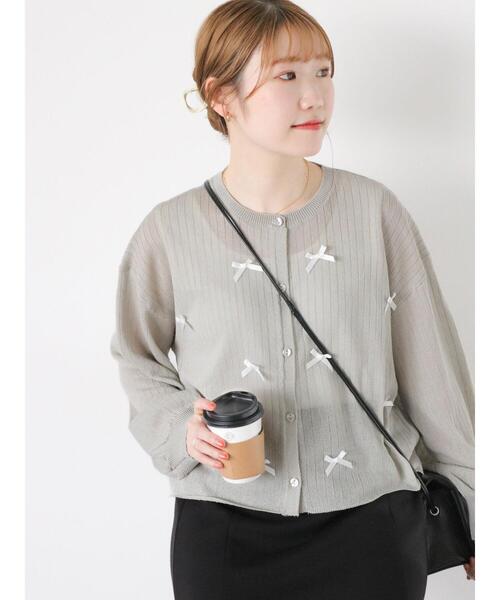 ehka sopo（エヘカソポ）の「リボンいっぱいカーディガン（カーディガン/ボレロ・レディース・オフホワイト/グレー/ブラック/ピンク・F）」の5枚目の写真