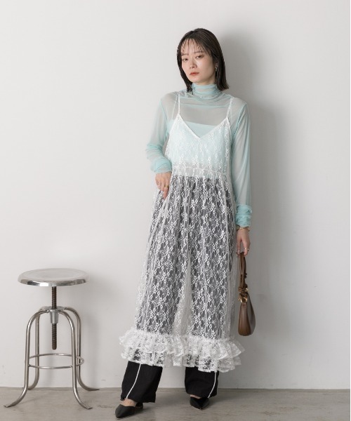 ＊送料・関税込み＊CHLOE ミディワンピース レーストリム CHLOÉ ハボタイシルク ミディ丈ワンピース レーストリム