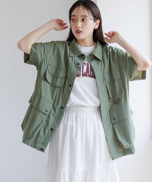 RAGEBLUE（レイジブルー）の「ユーティリティーBIGワークシャツ（シャツ/ブラウス・レディース・ブラック/オリーブ・FREE）」の2枚目の写真