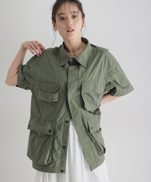 RAGEBLUE（レイジブルー）の「ユーティリティーBIGワークシャツ（シャツ/ブラウス・レディース・ブラック/オリーブ・FREE）」の22枚目の写真