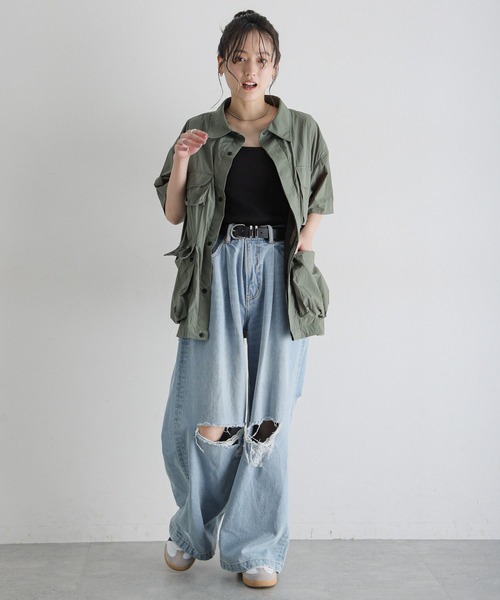 RAGEBLUE（レイジブルー）の「ユーティリティーBIGワークシャツ（シャツ/ブラウス・レディース・ブラック/オリーブ・FREE）」の4枚目の写真