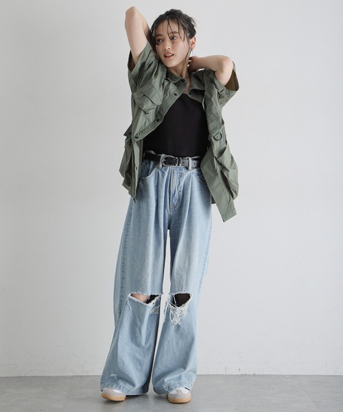 RAGEBLUE（レイジブルー）の「ユーティリティーBIGワークシャツ（シャツ/ブラウス・レディース・ブラック/オリーブ・FREE）」の3枚目の写真