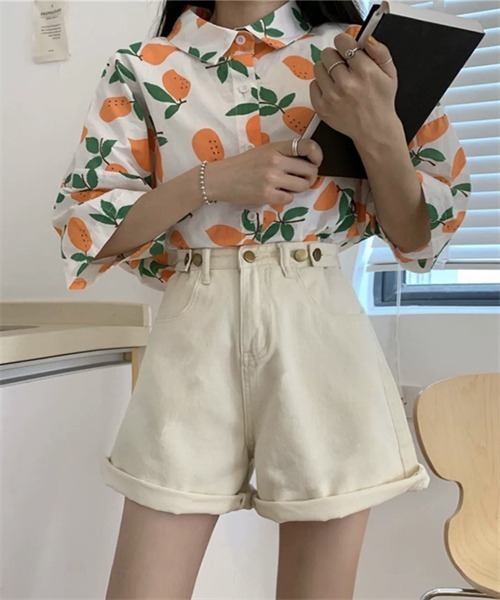 Dream garden(ドリームガーデン)の「デニムショートパンツ(デニムパンツ・レディース・ブルー/アイボリー・S/M/XL/2XL/L/3XL)」の12枚目の写真