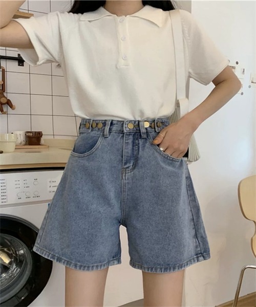 Dream garden(ドリームガーデン)の「デニムショートパンツ(デニムパンツ・レディース・ブルー/アイボリー・S/M/XL/2XL/L/3XL)」の4枚目の写真