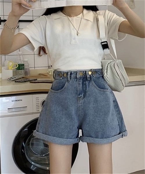Dream garden(ドリームガーデン)の「デニムショートパンツ(デニムパンツ・レディース・ブルー/アイボリー・S/M/XL/2XL/L/3XL)」の5枚目の写真