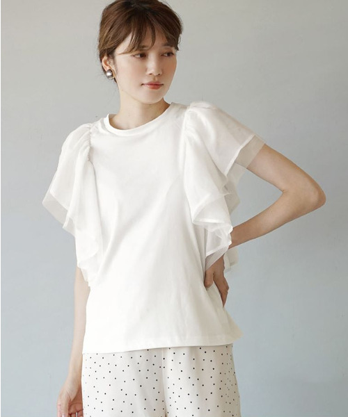e-zakkamania stores（イーザッカマニアストアーズ）の「フラッフィー フリルプルオーバー（Tシャツ/カットソー・レディース・オフホワイト/ブラック・M）」の4枚目の写真