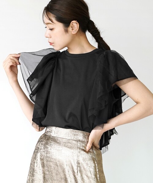 e-zakkamania stores（イーザッカマニアストアーズ）の「フラッフィー フリルプルオーバー（Tシャツ/カットソー・レディース・オフホワイト/ブラック・M）」の7枚目の写真