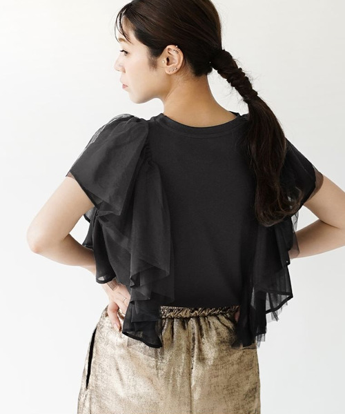 e-zakkamania stores（イーザッカマニアストアーズ）の「フラッフィー フリルプルオーバー（Tシャツ/カットソー・レディース・オフホワイト/ブラック・M）」の8枚目の写真